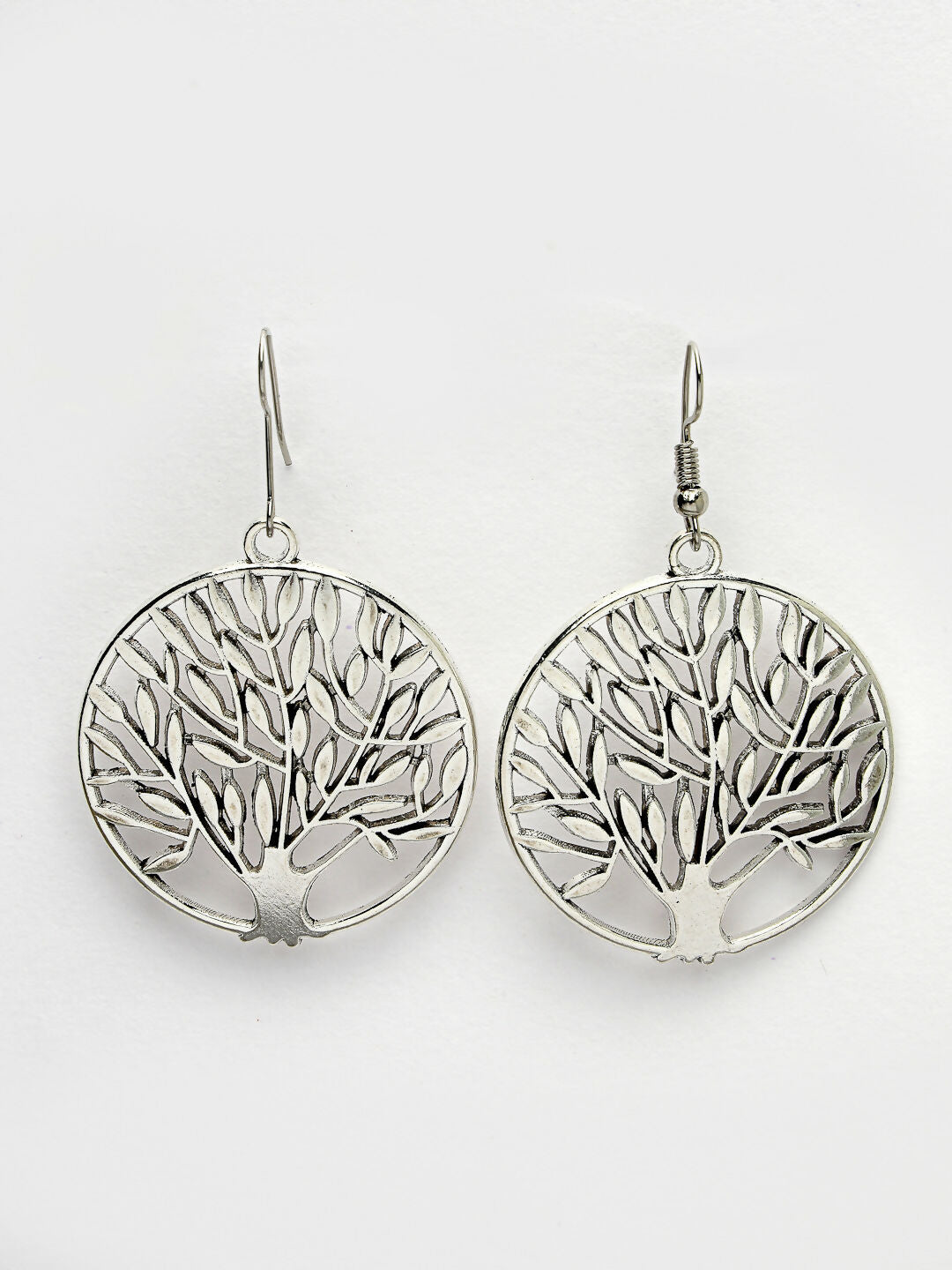NVR Women's Silver-Toned Circular Shape German Silver Oxidised Drop Earrings | Grab2Buy