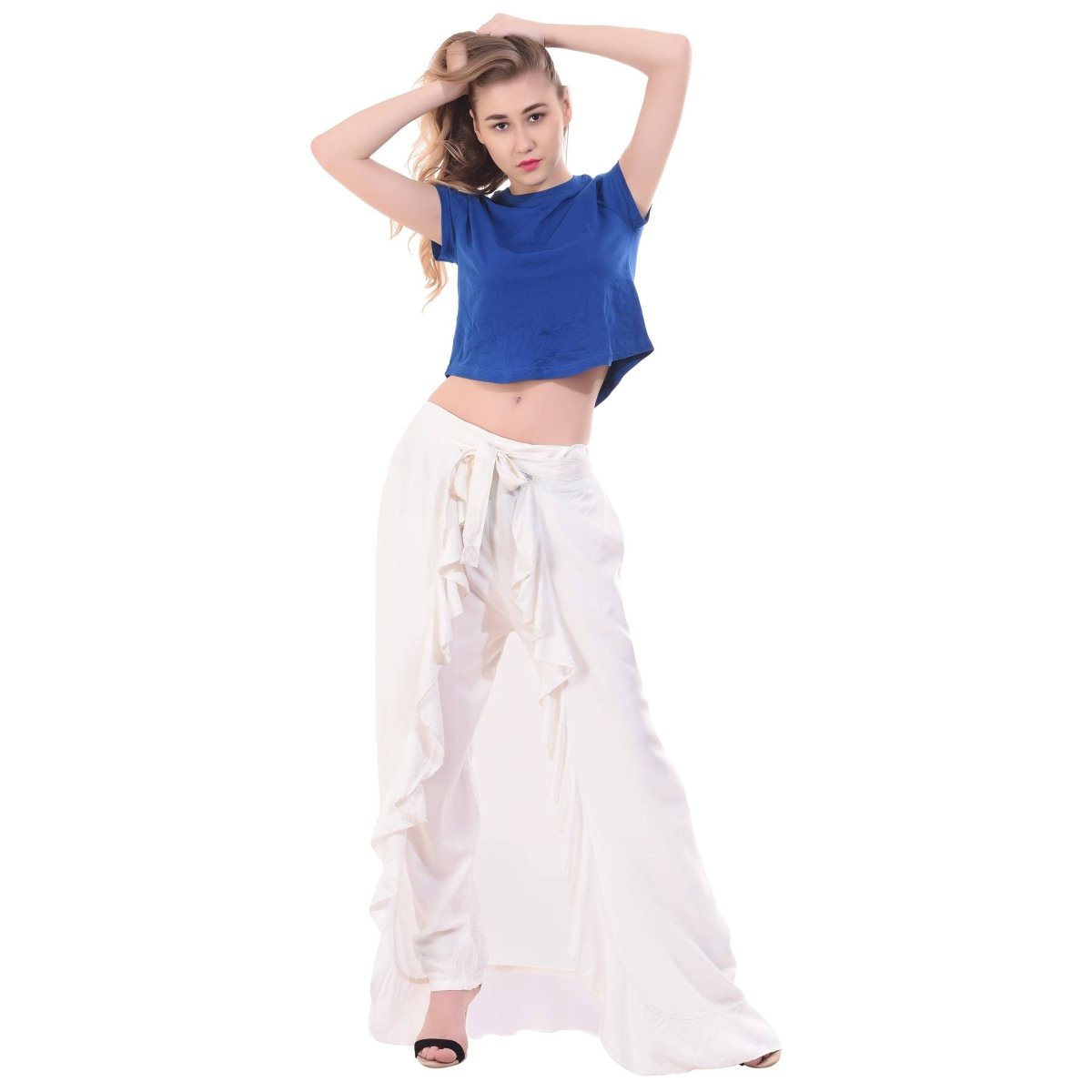 Asmaani White Color Plain Ruffle Palazzo | Grab2Buy