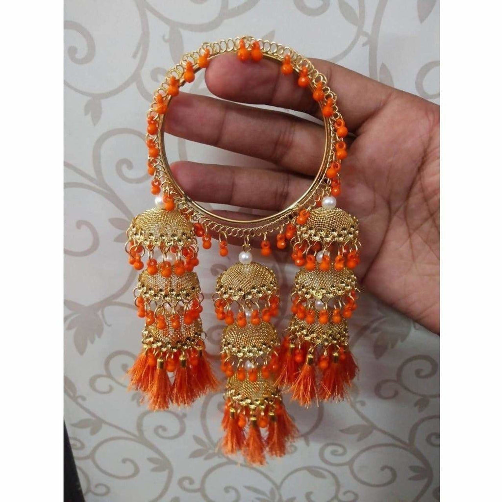 MS Fashion India Stylish Gold Color Hanging Jhumka Bangles With Pearls, Threads | Grab2Buy