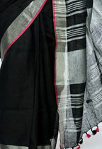 Mominos Fashion Moeza Pure Linen Black Saree | Grab2Buy