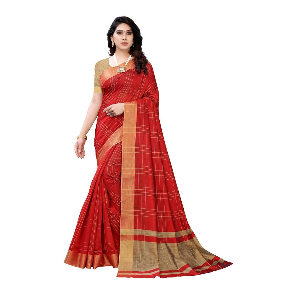 Vamika Red Cotton Silk Weaving Saree (Anaya Red) | Grab2Buy