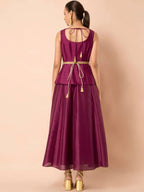 Indya Women Wine-Colored Embroidered Belted Peplum Layered Kurta | Grab2Buy