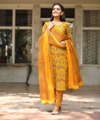 Kaajh Women's Yellow Floral Print Suit Set | Grab2Buy