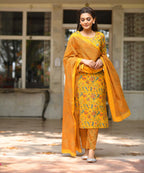 Kaajh Women's Yellow Floral Print Suit Set | Grab2Buy