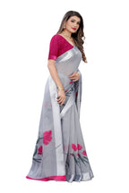 Vamika Grey Linen Satin Patta Saree (VANI GREY) | Grab2Buy