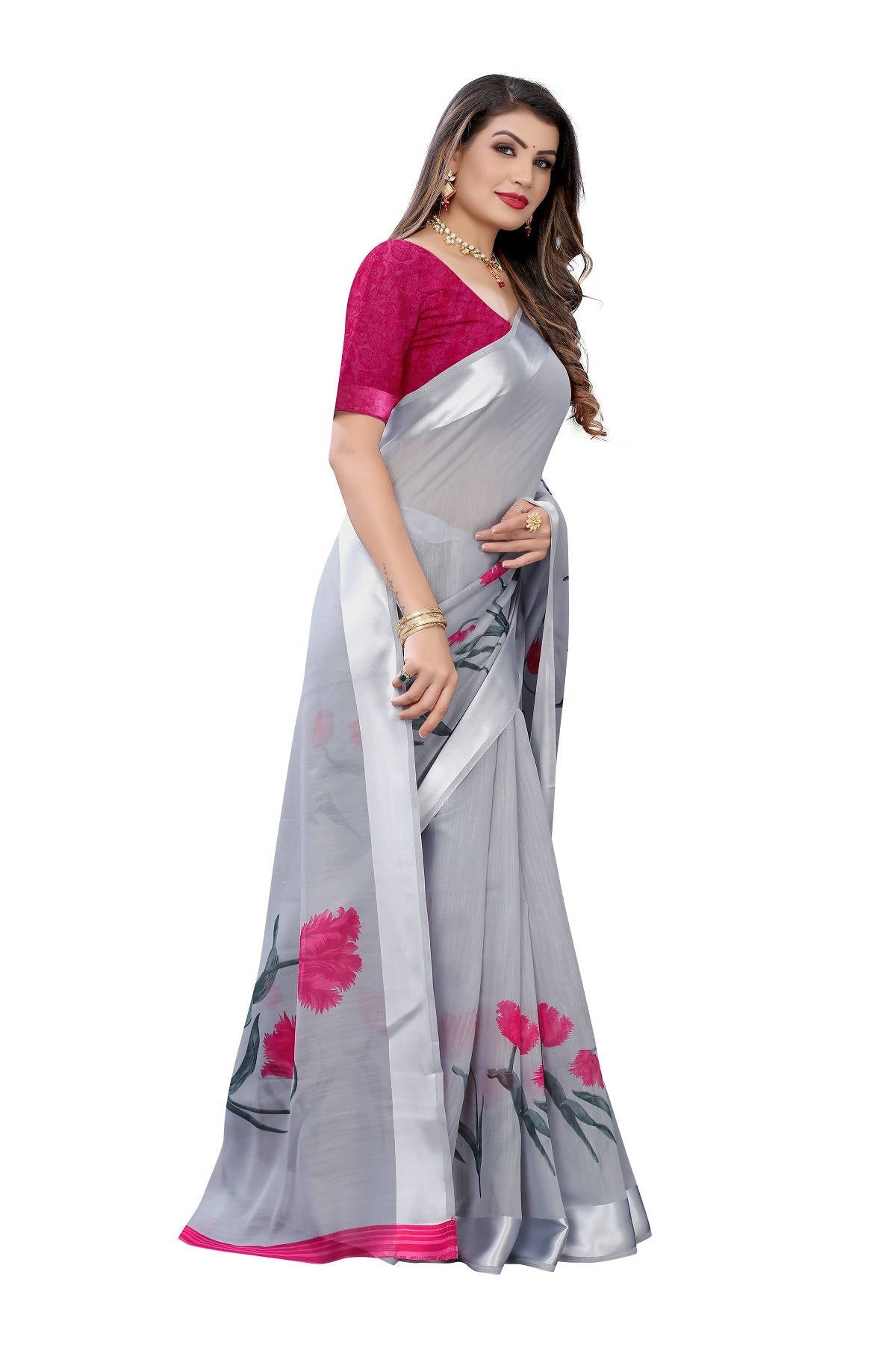 Vamika Grey Linen Satin Patta Saree (VANI GREY) | Grab2Buy