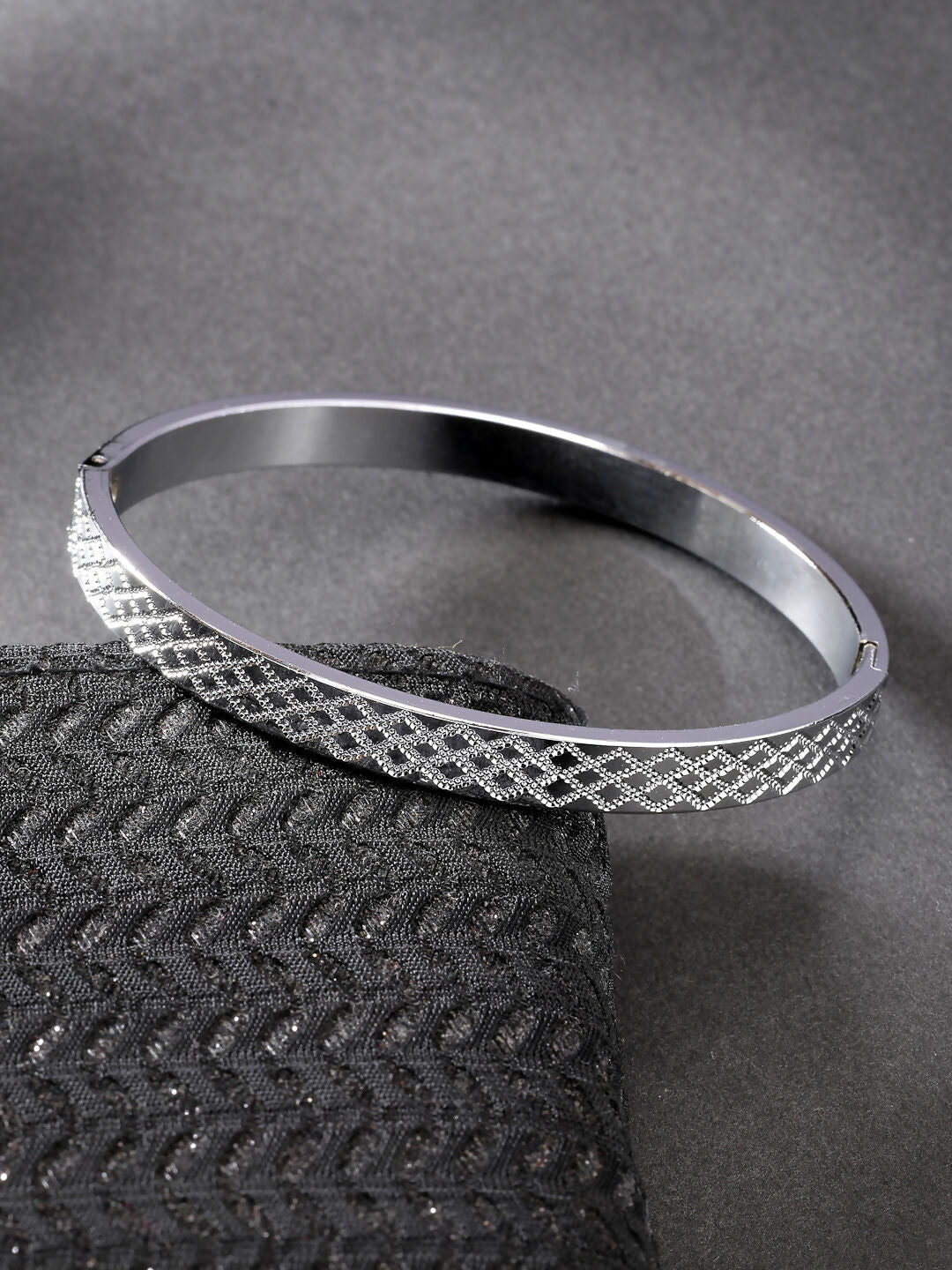 NVR Men's Set of 2 Rhodium-Plated Stainless Steel Kada Bracelet