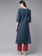 Yufta Navy Blue and Maroon Embroidered Kurta Palazzo Set | Grab2Buy