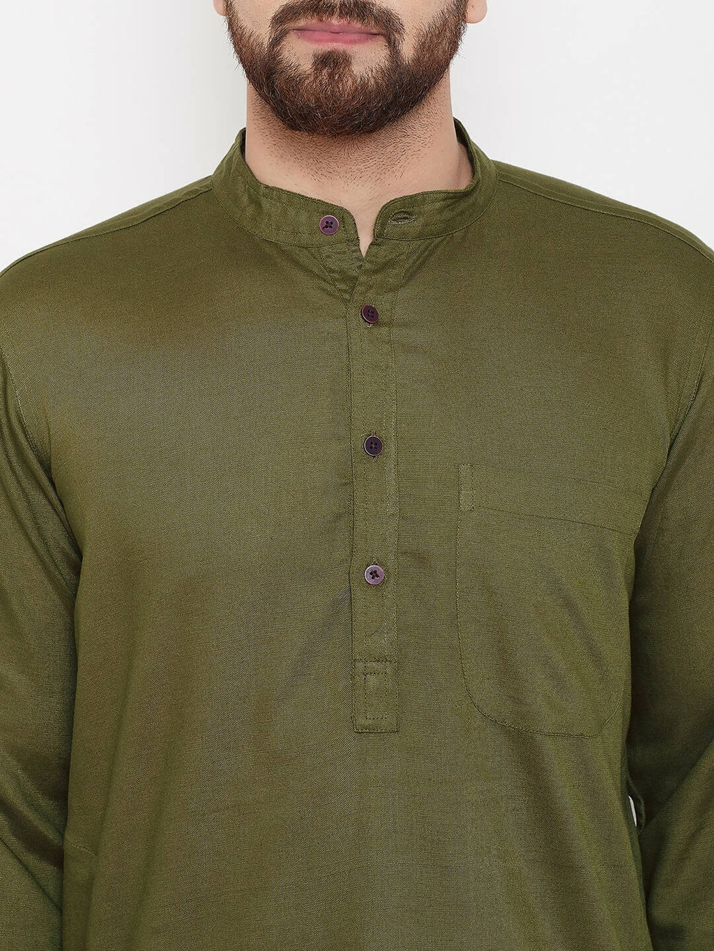 Even Apparels Green Linen Men's Kurta With Band Collar | Grab2Buy