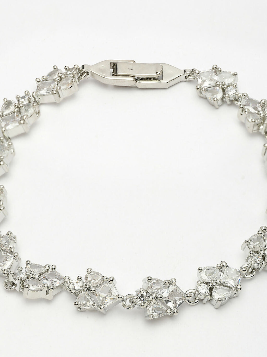 NVR Women's Silver-Toned Cubic Zirconia Link Bracelet | Grab2Buy