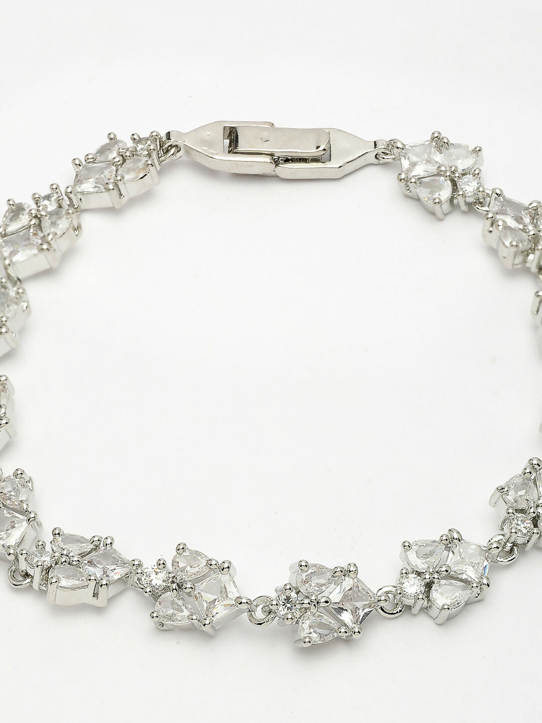 NVR Women's Silver-Toned Cubic Zirconia Link Bracelet | Grab2Buy