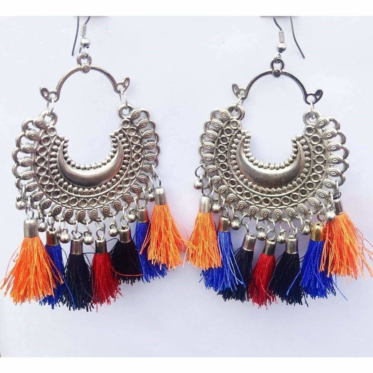 MS Fashion India Afghani Multi Color Silk Threads Design Hanging Earrings | Grab2Buy