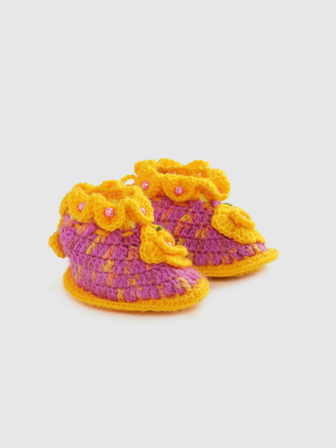 Chutput Kids Woollen Hand Knitted Self Desgin Detailed Booties - Yellow | Grab2Buy