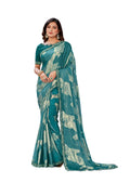 Sea Green Georgette Zari Jacquard Embroidered Border With Stone Work Saree With Unstitched Blouse Piece - Norita Zaina | Grab2Buy