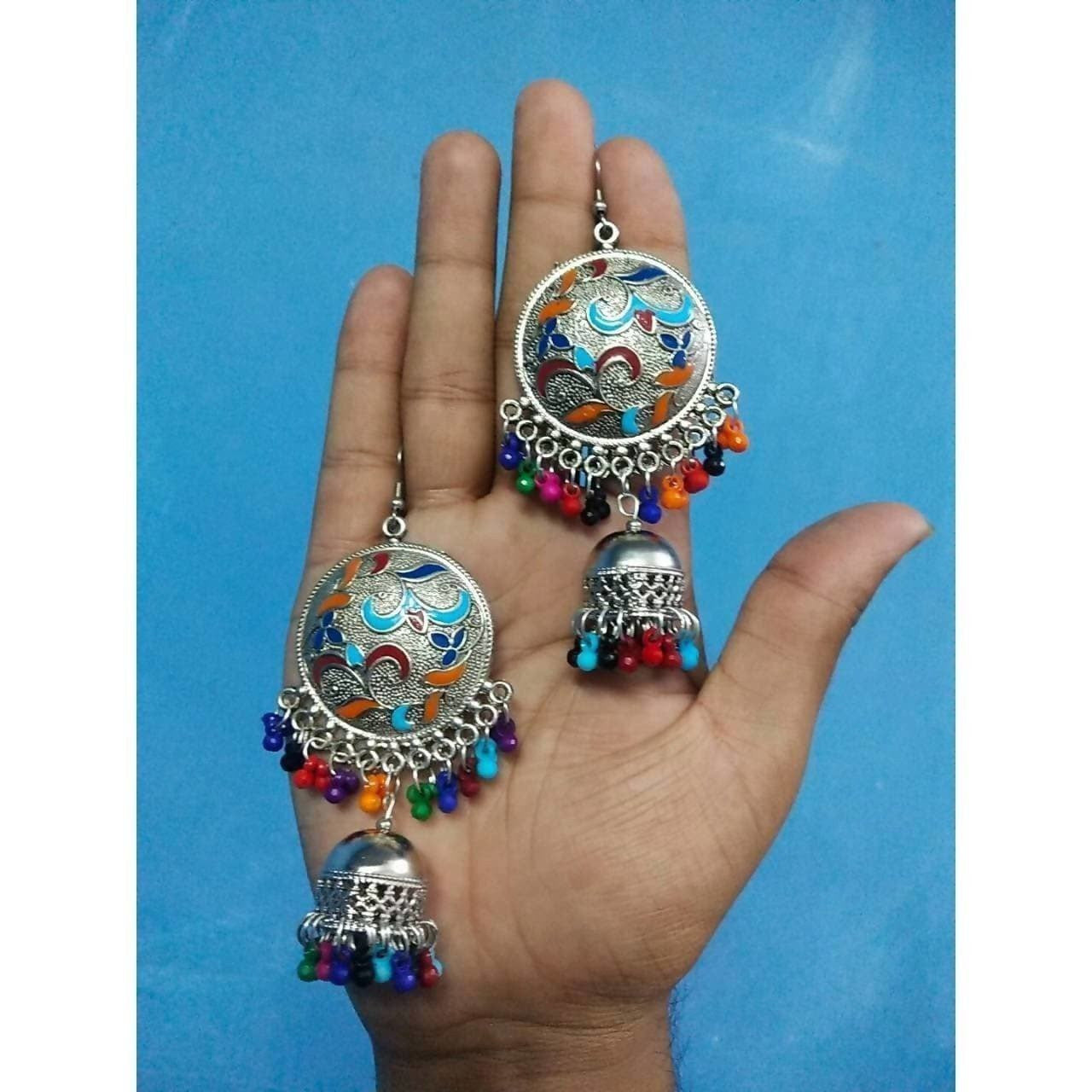 MS Fashion India Antique Design Multicolor Hanging Jhumkas With Pearls | Grab2Buy