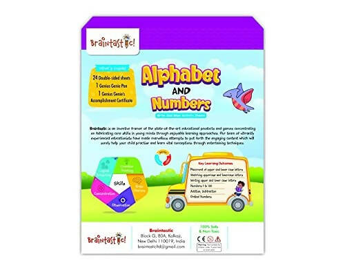 Braintastic Educational Game: Alphabet & Numbers(3-6 yrs)/Write & Wipe Activity Sheets/Kids Toys/34 pcs Free Puzzle | Grab2Buy