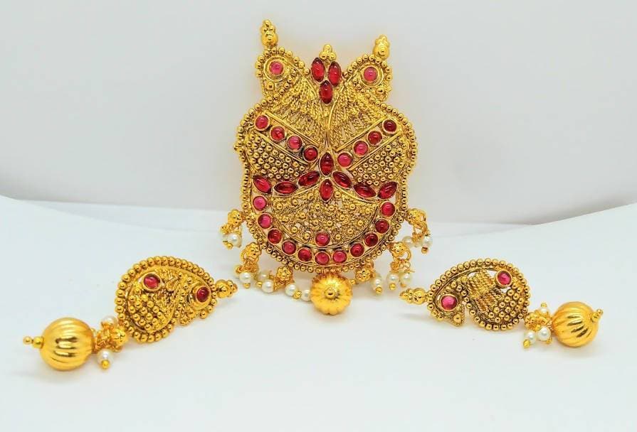 Pink Kemp Peacock Traditional Pendant Set | Grab2Buy