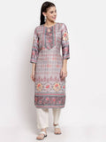 Myshka Women's Beautiful Multi Cotton Printed 3/4 Sleeve Round Neck Casual Kurta | Grab2Buy