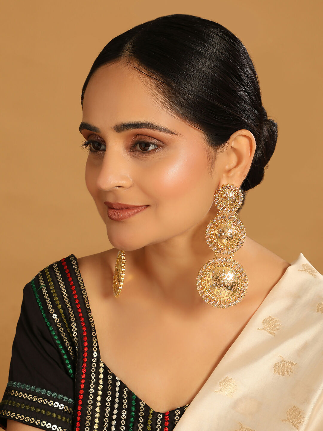 Nuyug 22K Gold Plated Stone Studded Contemporary Shaped Drop Earrings | Grab2Buy