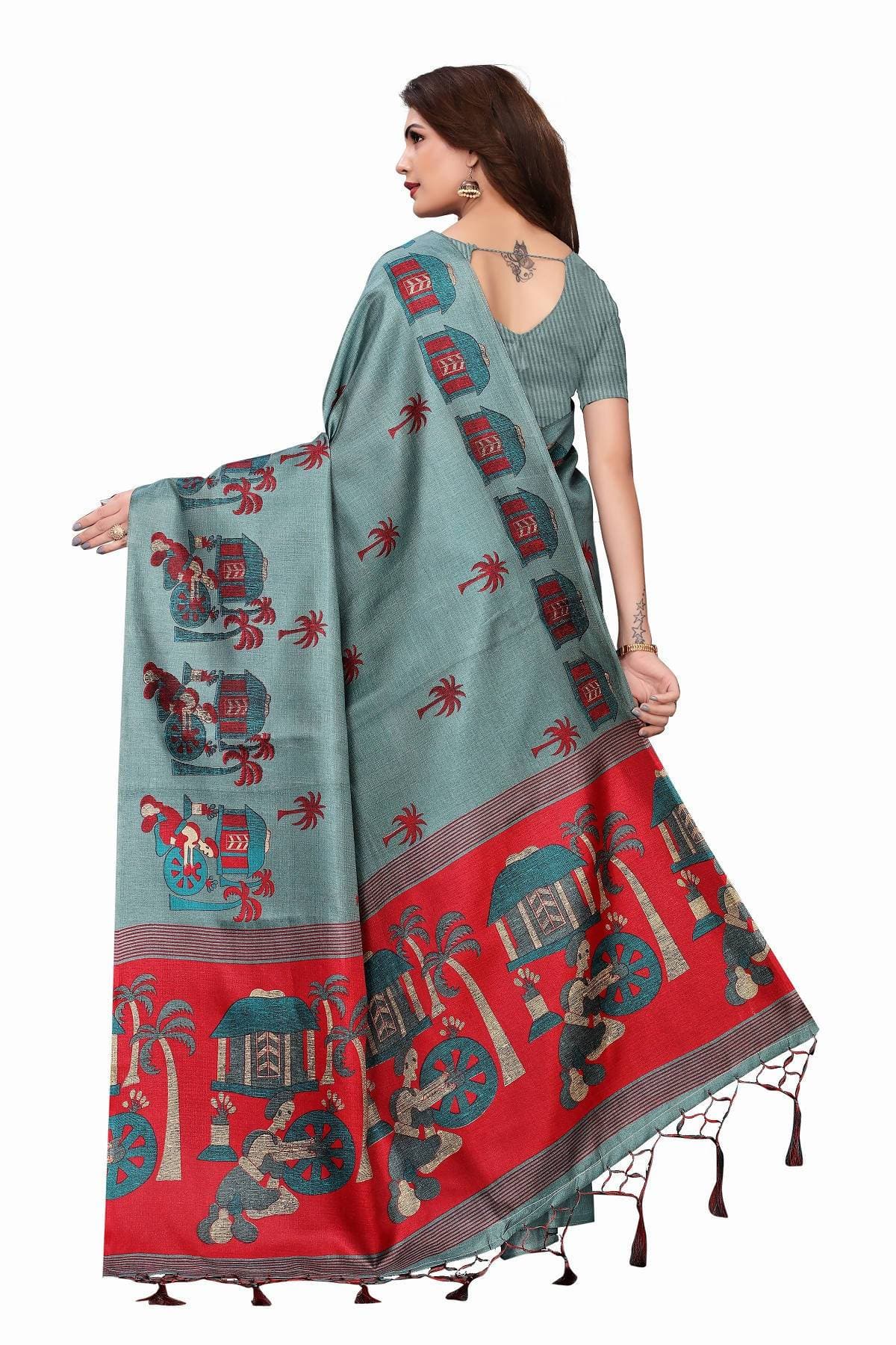 Vamika Sea Green Kalamkari With Jhalar Khadi Silk Saree | Grab2Buy
