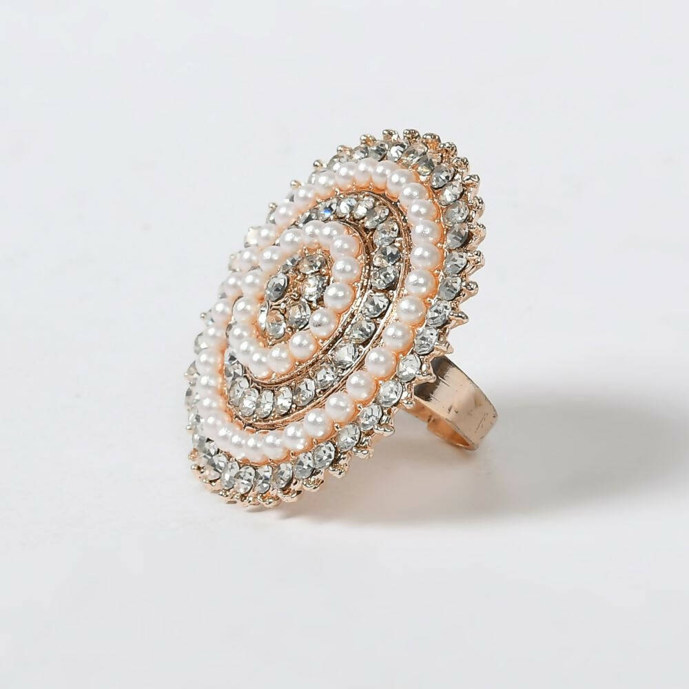 Mominos Fashion Joharkamal Gold-Polished Stone Studded Adjustable Finger Ring - Design 05 | Grab2Buy
