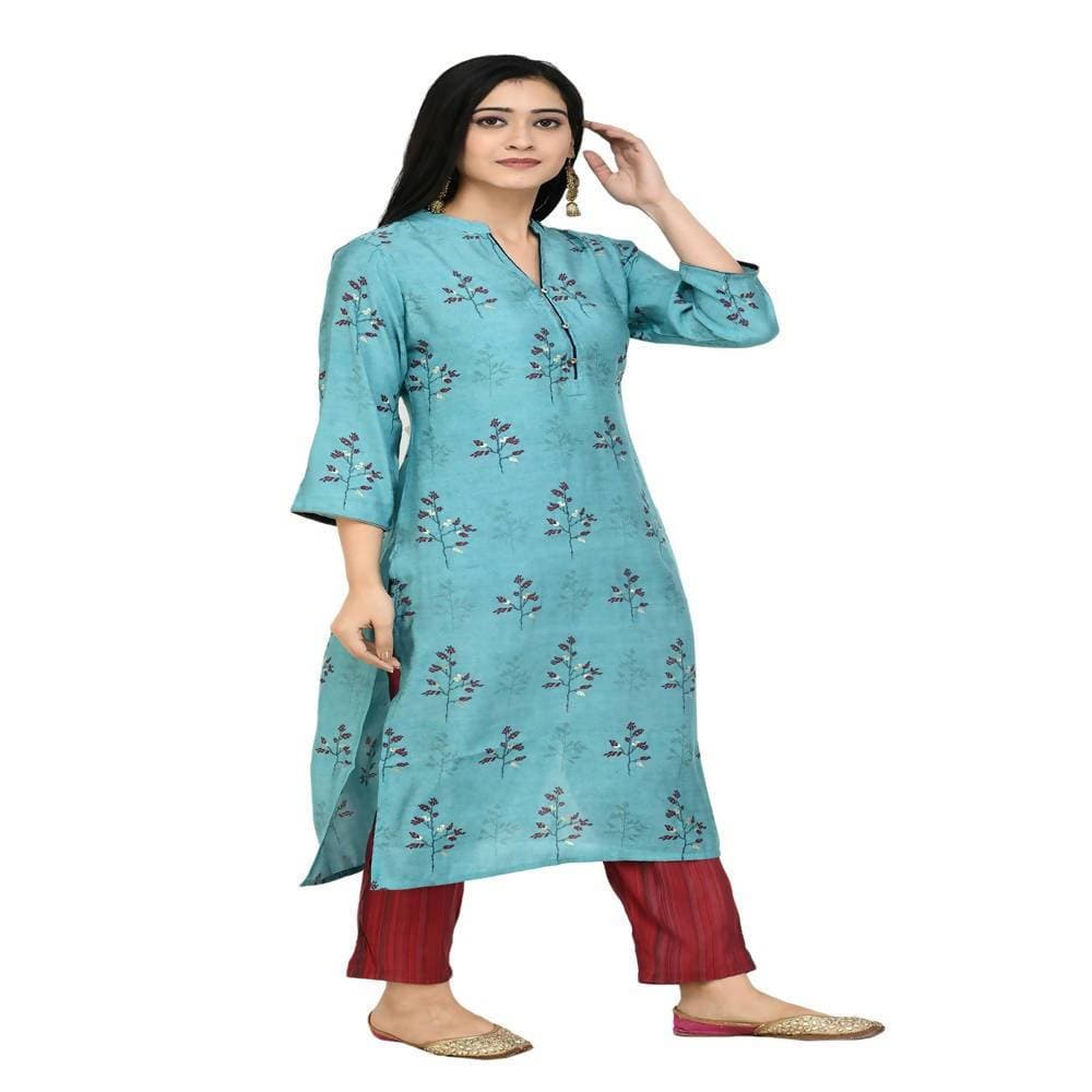 Lagi Women's Turquoise Blue Printed Straight Kurta & Pant (MC41A) | Grab2Buy