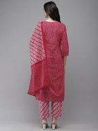 Yufta Women Pink Embroidered Regular Kurta with Palazzo & With Dupatta | Grab2Buy