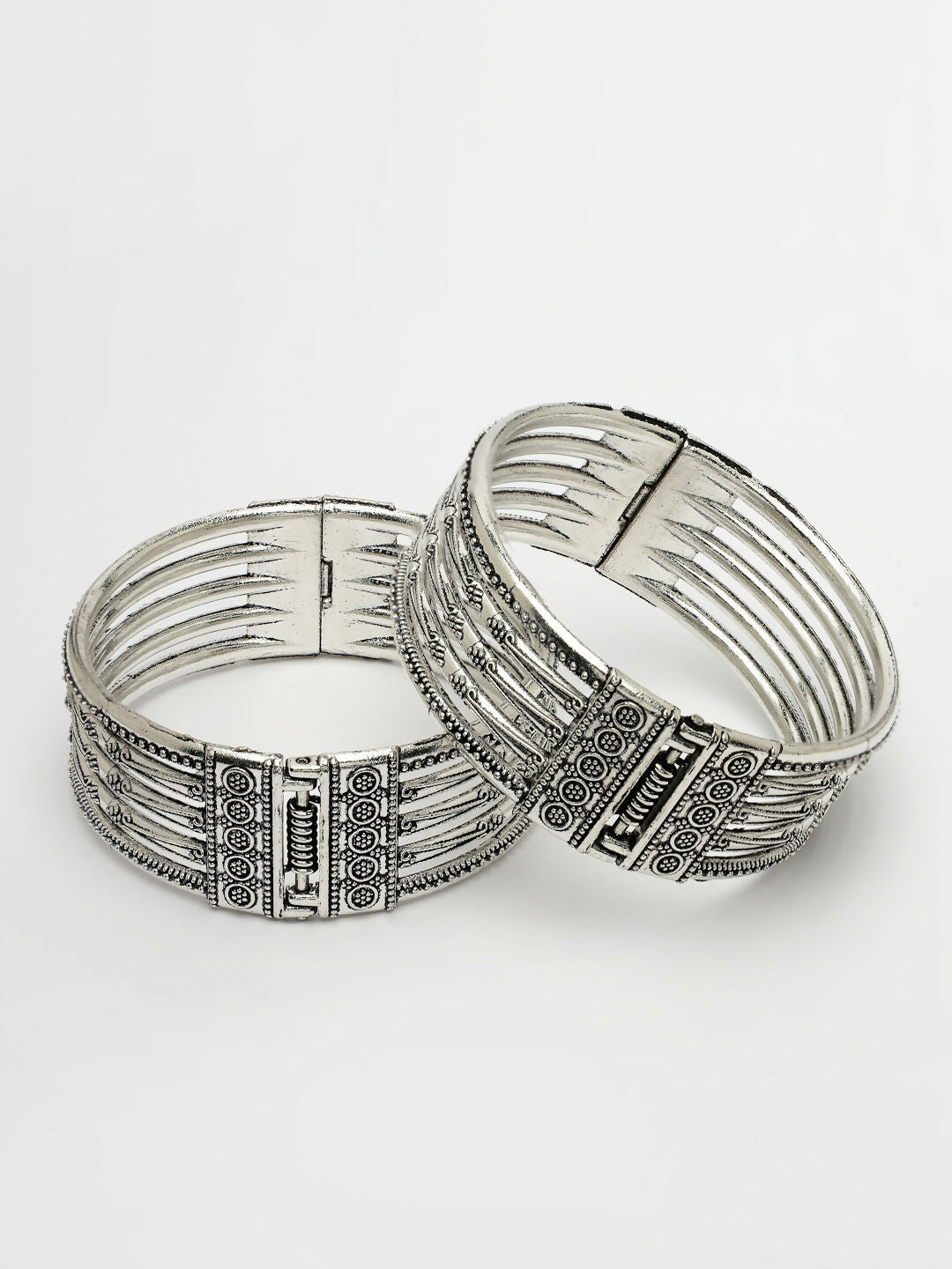 NVR Women's Silver-Toned German Silver Oxidised Kada Bangle | Grab2Buy