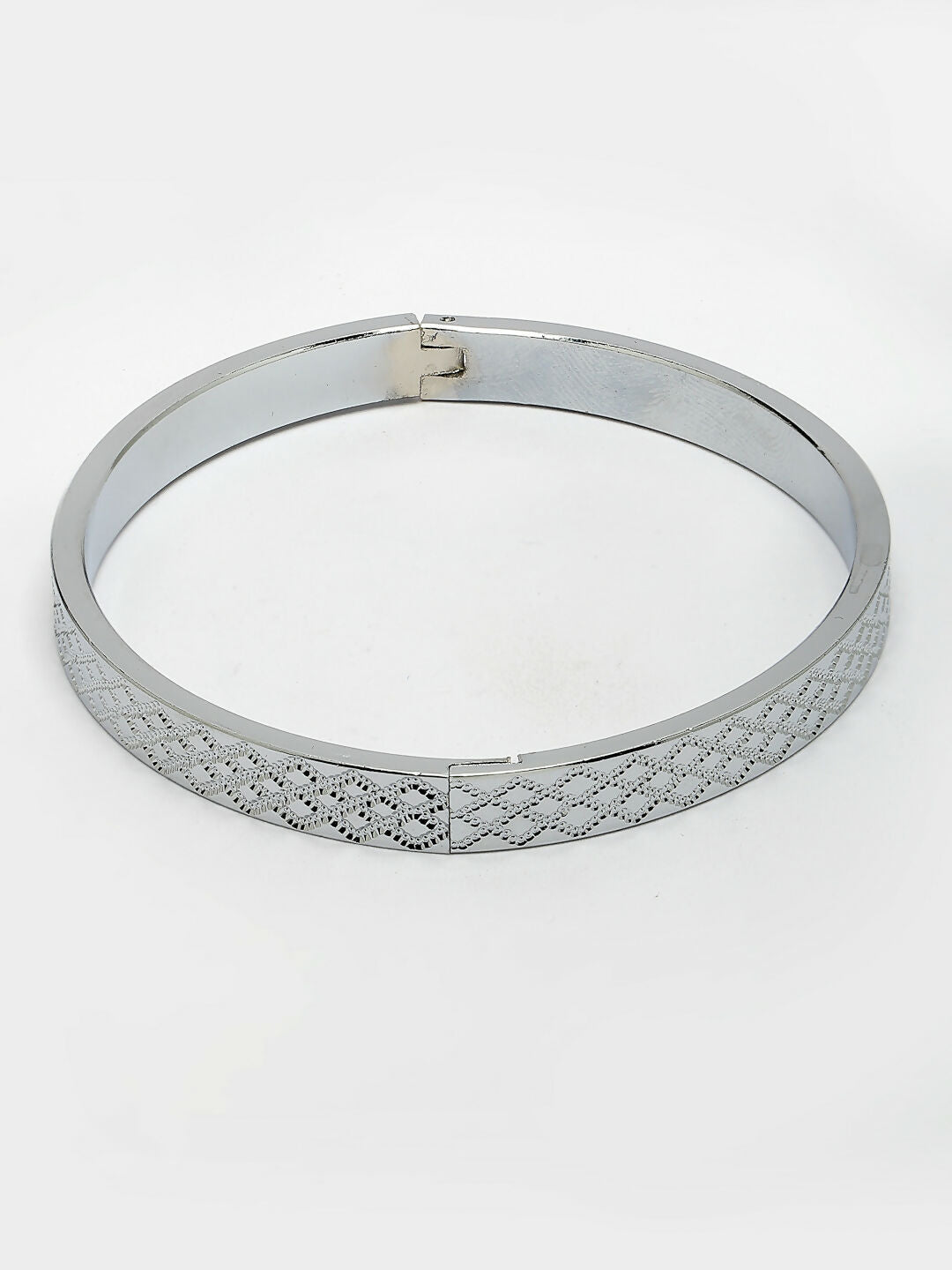 NVR Men's Silver-Plated Stainless Steel Kada Bracelet