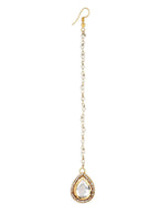 Gold-Polished White Kundan-Studded Pearl Beaded Maang Tikka - Ruby Raang | Grab2Buy