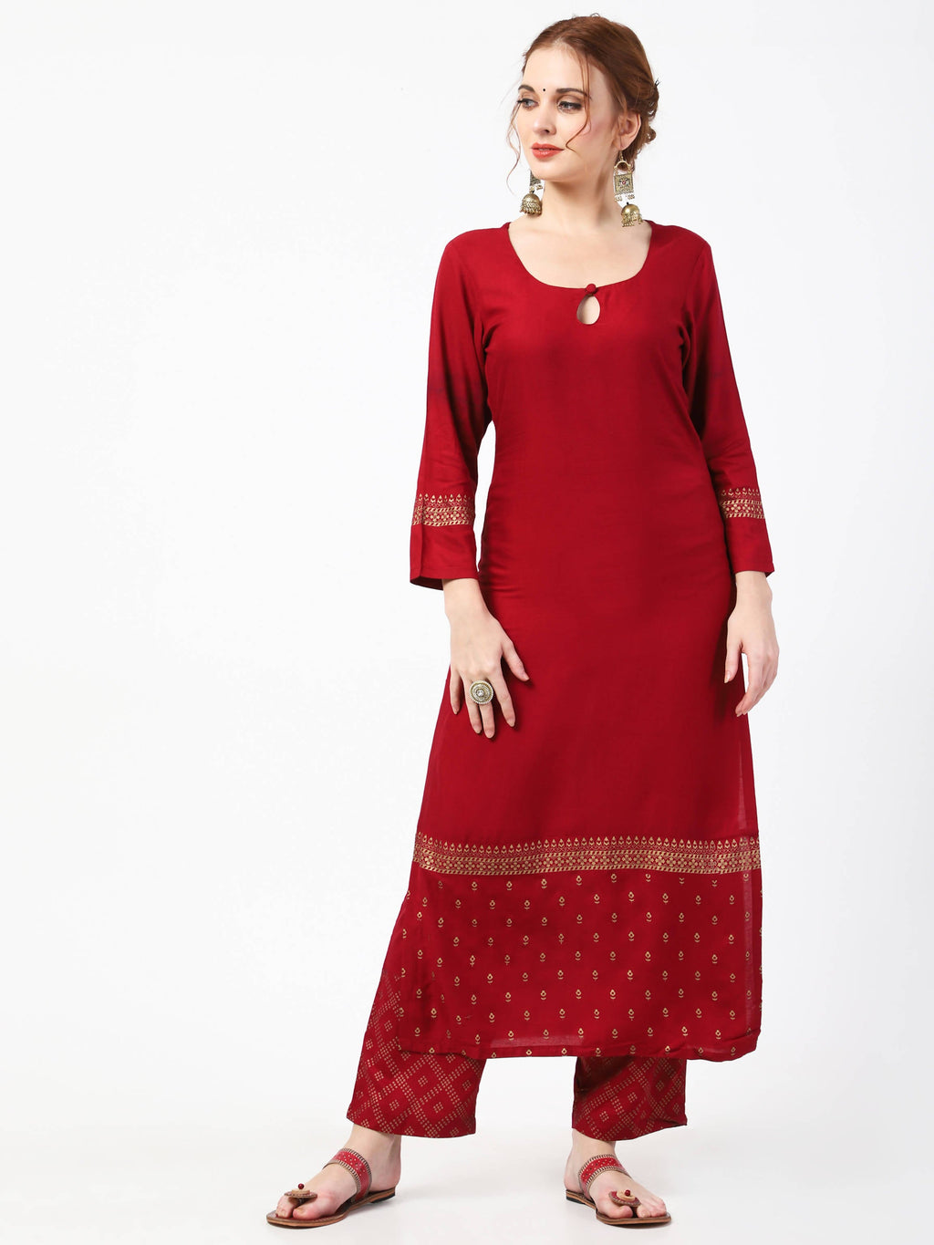 Cheera Maroon Kurta Palazzo & Silk Dupatta Set (CH-86KPD) | Grab2Buy