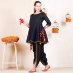 Cheera Black Dhoti Peplum Top Set With Multicolour Tassels (CH125KD) | Grab2Buy