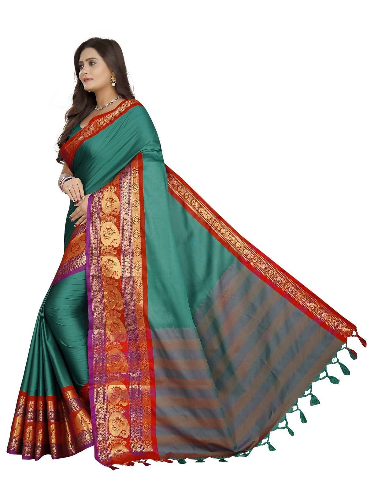 Vamika Banarasi Silk Rama Green Weaving Saree | Grab2Buy