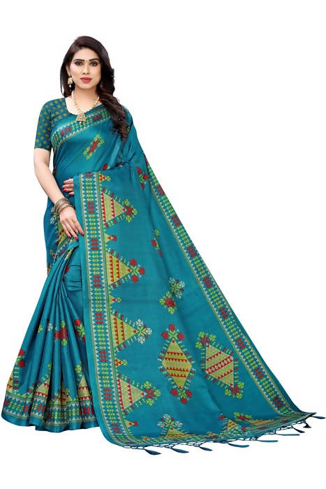 Vamika Blue Kalamkari Print With Jhalar Khadi Silk Saree (KITE BLUE) | Grab2Buy