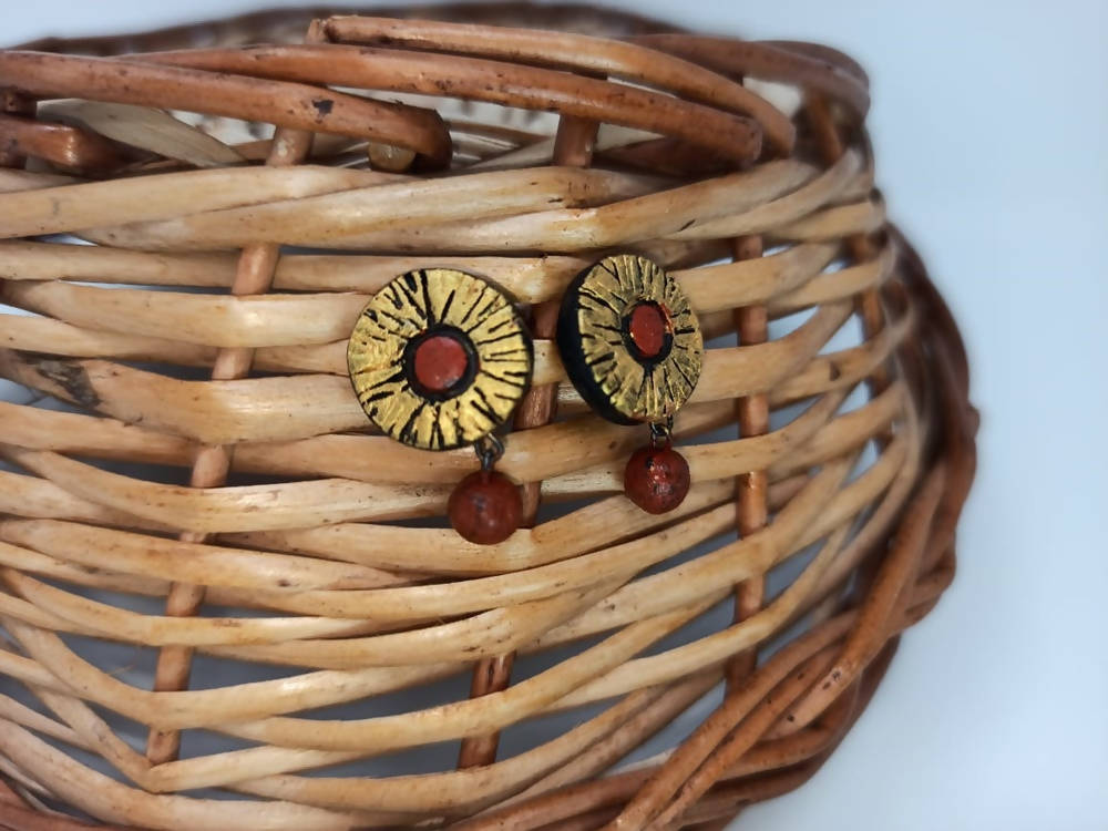 Terracotta Button Tops Ear Studs With Drops | Grab2Buy