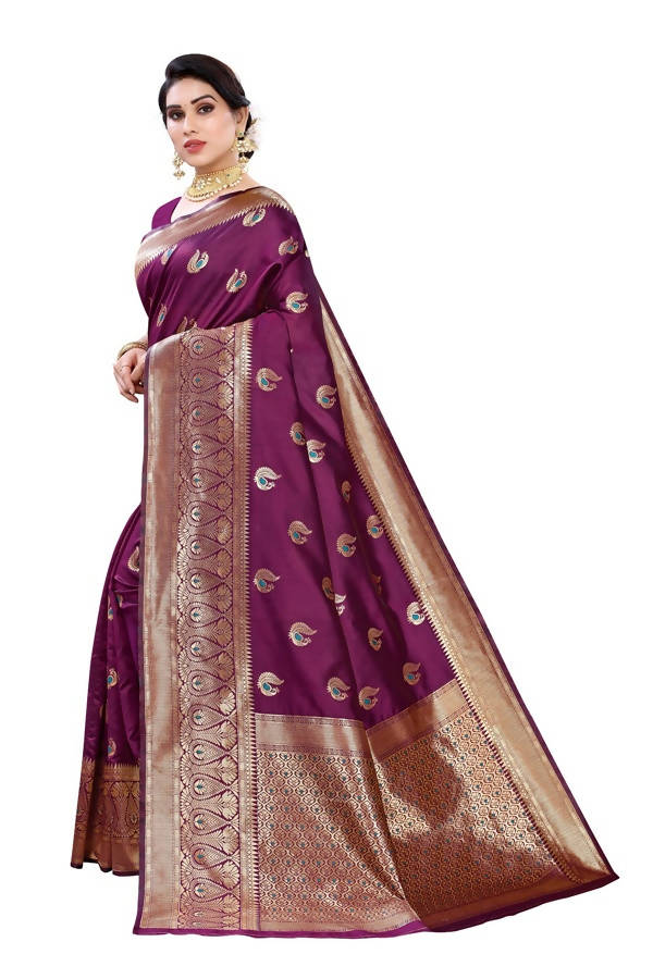 Vamika Banarasi Jacquard Weaving Purple Saree (Siri Purple) | Grab2Buy