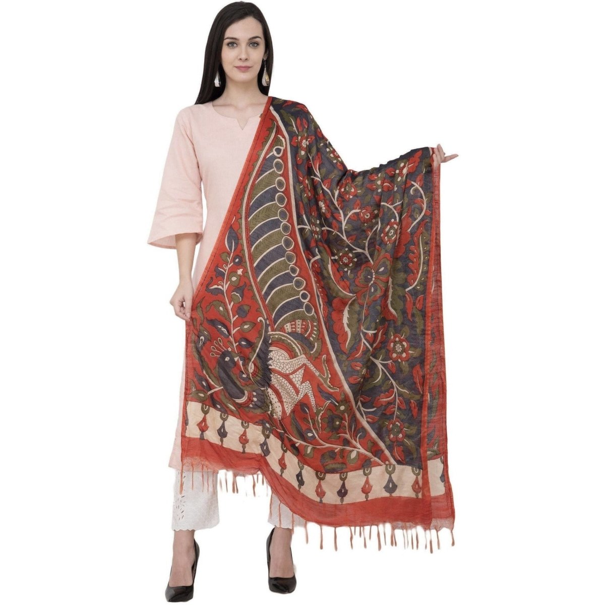 A R Silk Modal Kalamkari Print Dupatta | Grab2Buy