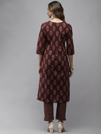 Yufta Women Maroon Ethnic Motifs Regular Sequinned Pure Cotton Kurta with Trouser | Grab2Buy
