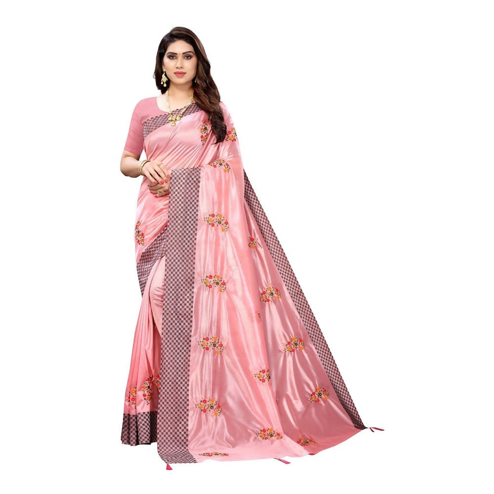 Vamika Pink Crepe Embroidery Saree (Nirali Pink) | Grab2Buy