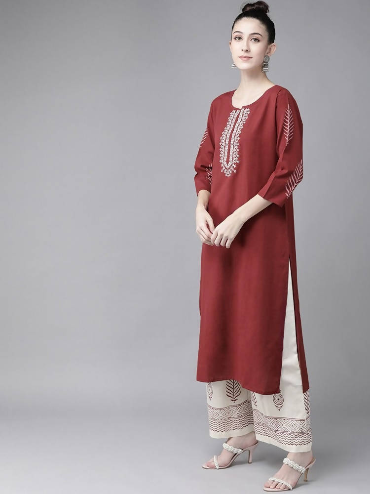 Yufta Maroon & Off White Embroidered Dupatta Set | Grab2Buy