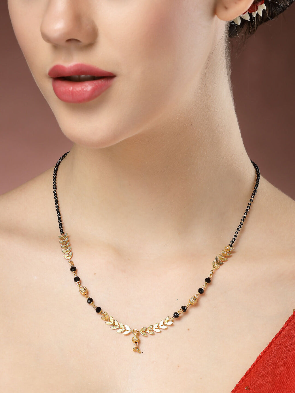 NVR Women's Short Mangalsutra Designs Gold-Polished & Black Beaded Mangalsutra | Grab2Buy