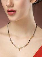 NVR Women's Short Mangalsutra Designs Gold-Polished & Black Beaded Mangalsutra | Grab2Buy
