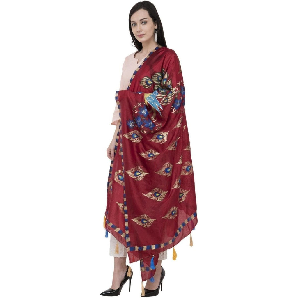 A R Silk Silk Peacock Multi Fancy Dupatta Color Mehroon Dupatta or Chunni | Grab2Buy