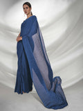 Teal Georgette Solid Texture Saree With Unstitched Blouse Piece - Rajal | Grab2Buy