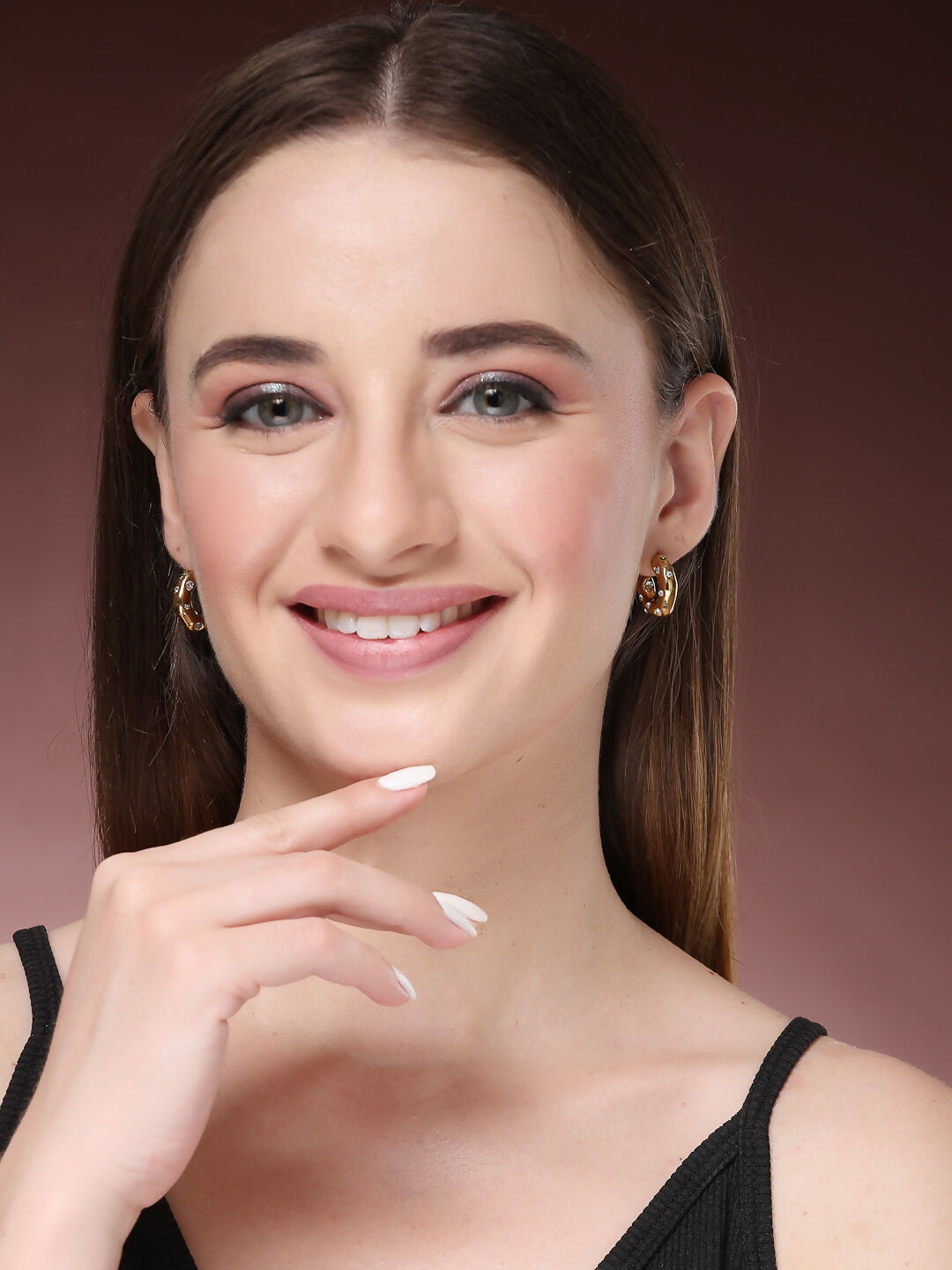 NVR Women's Gold-Polished CZ-Studded Half Hoop Earrings | Grab2Buy