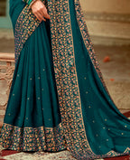 Blue Vichitra Stone Work Saree With Unstitched Blouse Piece - Rosy | Grab2Buy