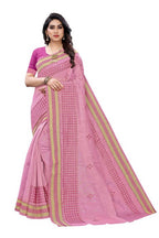 Vamika Embroidery Pink Chanderi Saree (MINI CHECKS BLUE) | Grab2Buy