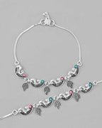 VOJ Set of 2 Silver Plated Stainless Steel Multi Color Anklet