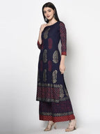 Aniyah Rayon Navy Blue Color Block Print Straight kurta (AN-180K) | Grab2Buy