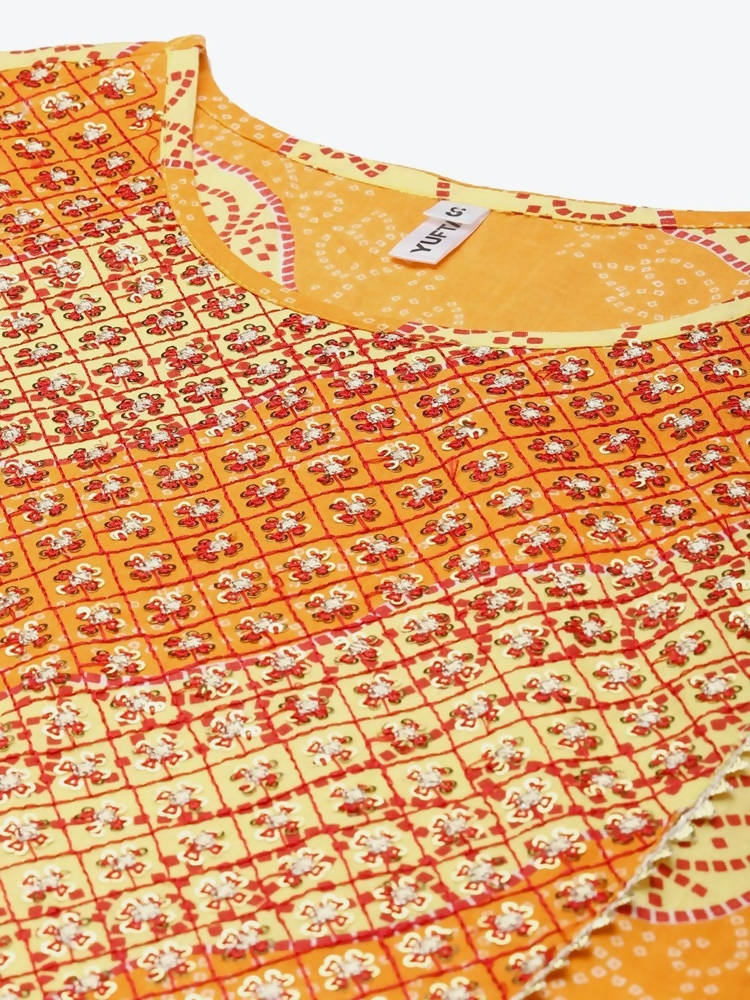 Yufta Women Yellow & White Bandhani Printed Kurta with Trouser | Grab2Buy